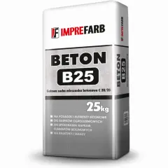 Worek betonu B25 marki IMPREFARB, gotowa sucha mieszanka 25kg do budowy, napraw i elementów betonowych.