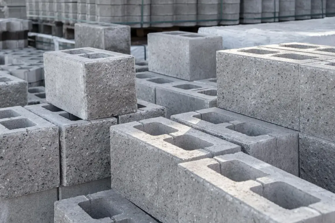 Stos szarych bloczków fundamentowych. Zastanawiasz się, ile bloczków fundamentowych na metr kwadratowy potrzebujesz do budowy?