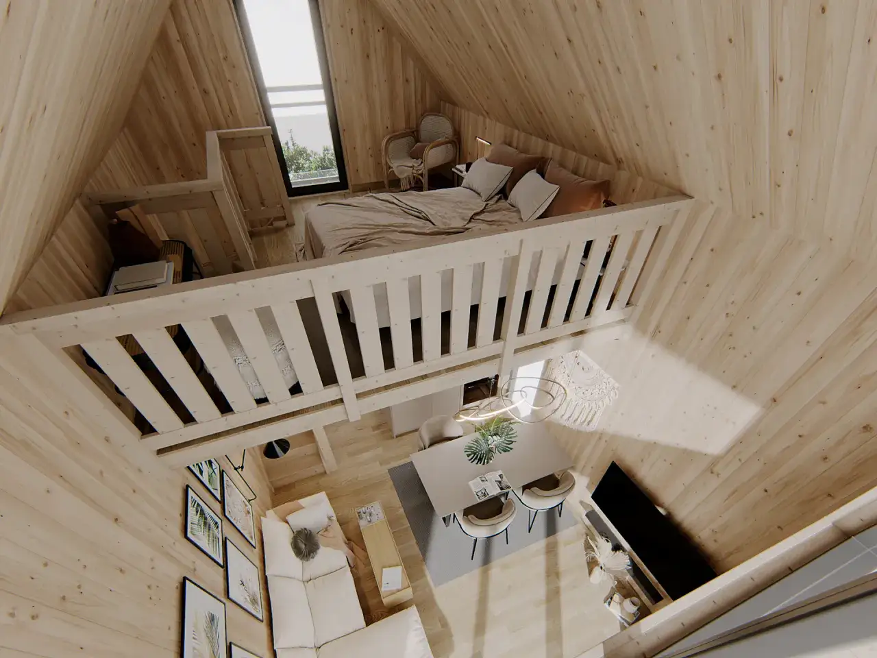 Przytulny domek całoroczny 20m2 z antresolą sypialnianą, salonem i jadalnią.